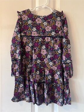 Fat Face Girls' Floral Long-Sleeve Dress in Purple, Pink and White